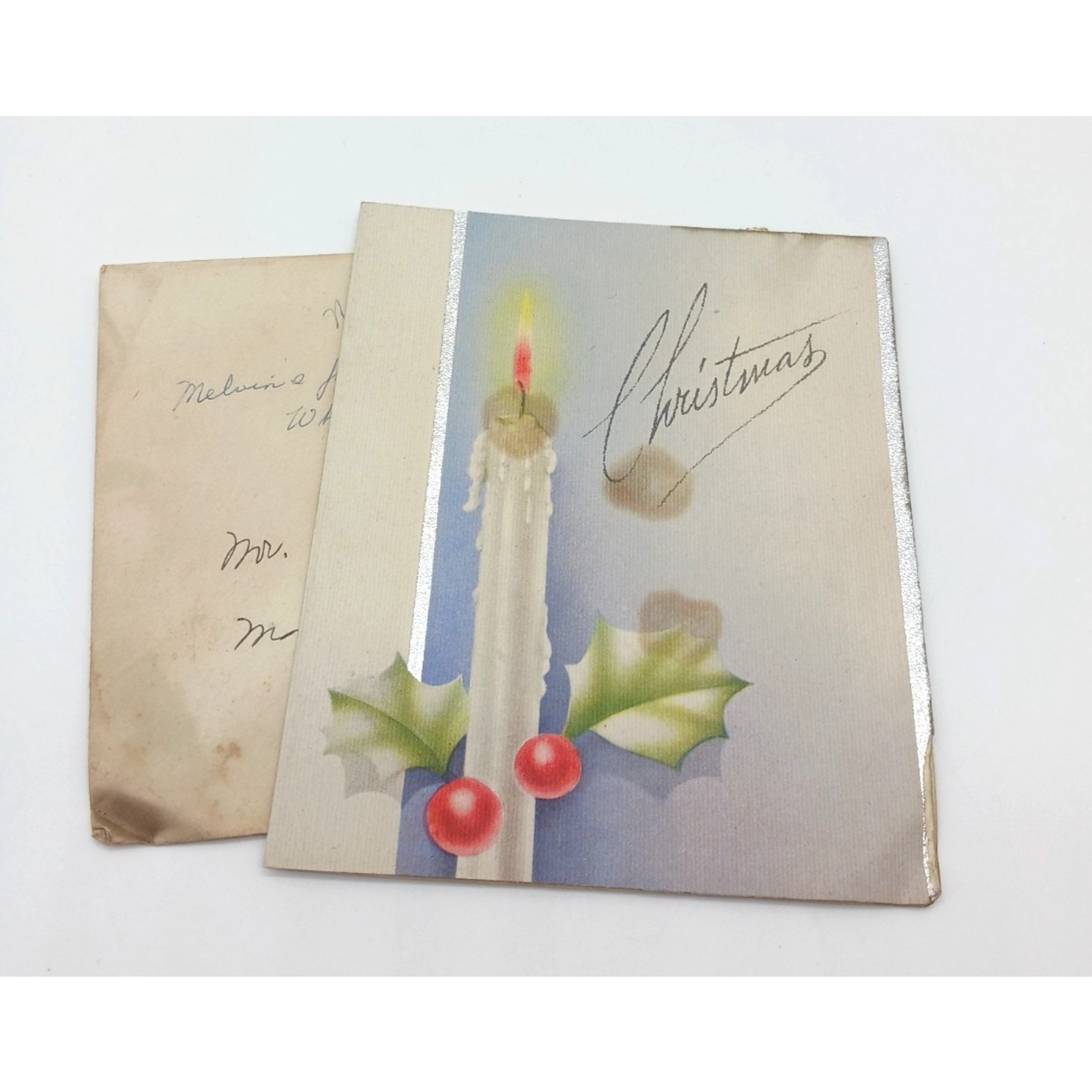 1955 Vintage Christmas Greeting Card MCM Mid Century Candle