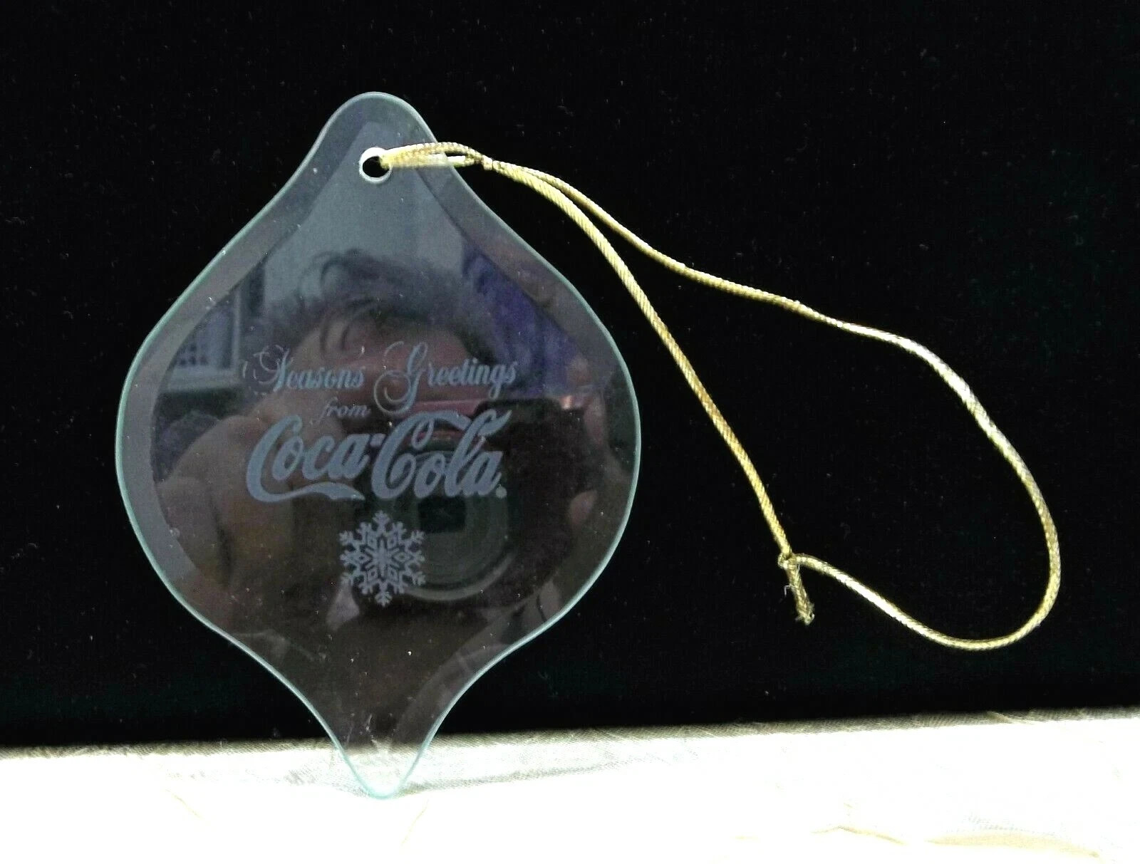 Coca-Cola Season's Greetings Etched Glass Christmas Ornament Holiday Coke Coca-Cola Season's Greetings Etched Glass Christmas Ornament Holiday Coke