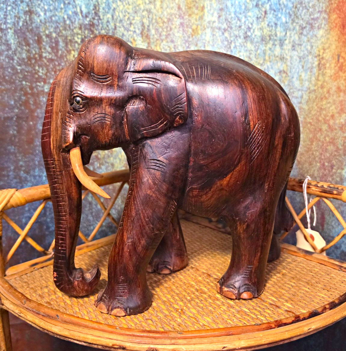 Large Heavy Vintage Carved Wooden Elephant Figurine - Hardwood - Sculpture 