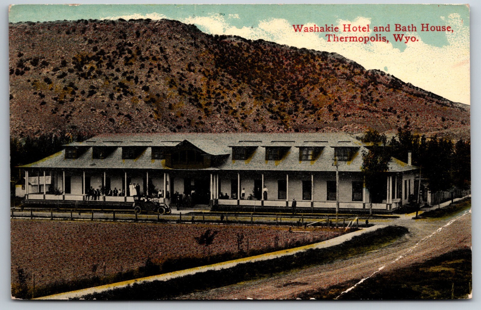 Washakie Hotel Bath House Thermopolis Wyoming Hot Springs Old Car 1914 Postcard