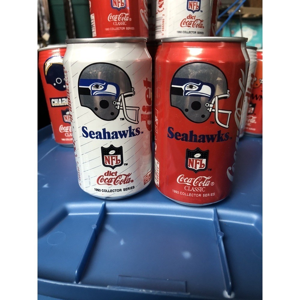 2 - 1993 Seattle Seahawks COCA COLA & DIET COKE CANS BOTTOM DRAINED Vintage 2 - 1993 Seattle Seahawks COCA COLA & DIET COKE CANS BOTTOM DRAINED Vintage