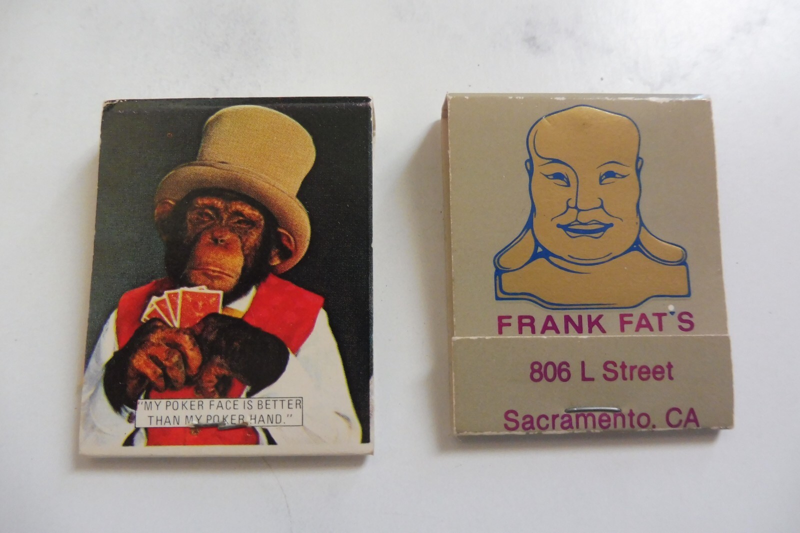 VTG UNSTRUCK MATCHES POKER CHIMP MONKEY FRANK FAT\'S LIQUORS FUNNY MATCHBOOK RARE VTG UNSTRUCK MATCHES POKER CHIMP MONKEY FRANK FAT\'S LIQUORS FUNNY MATCHBOOK RARE