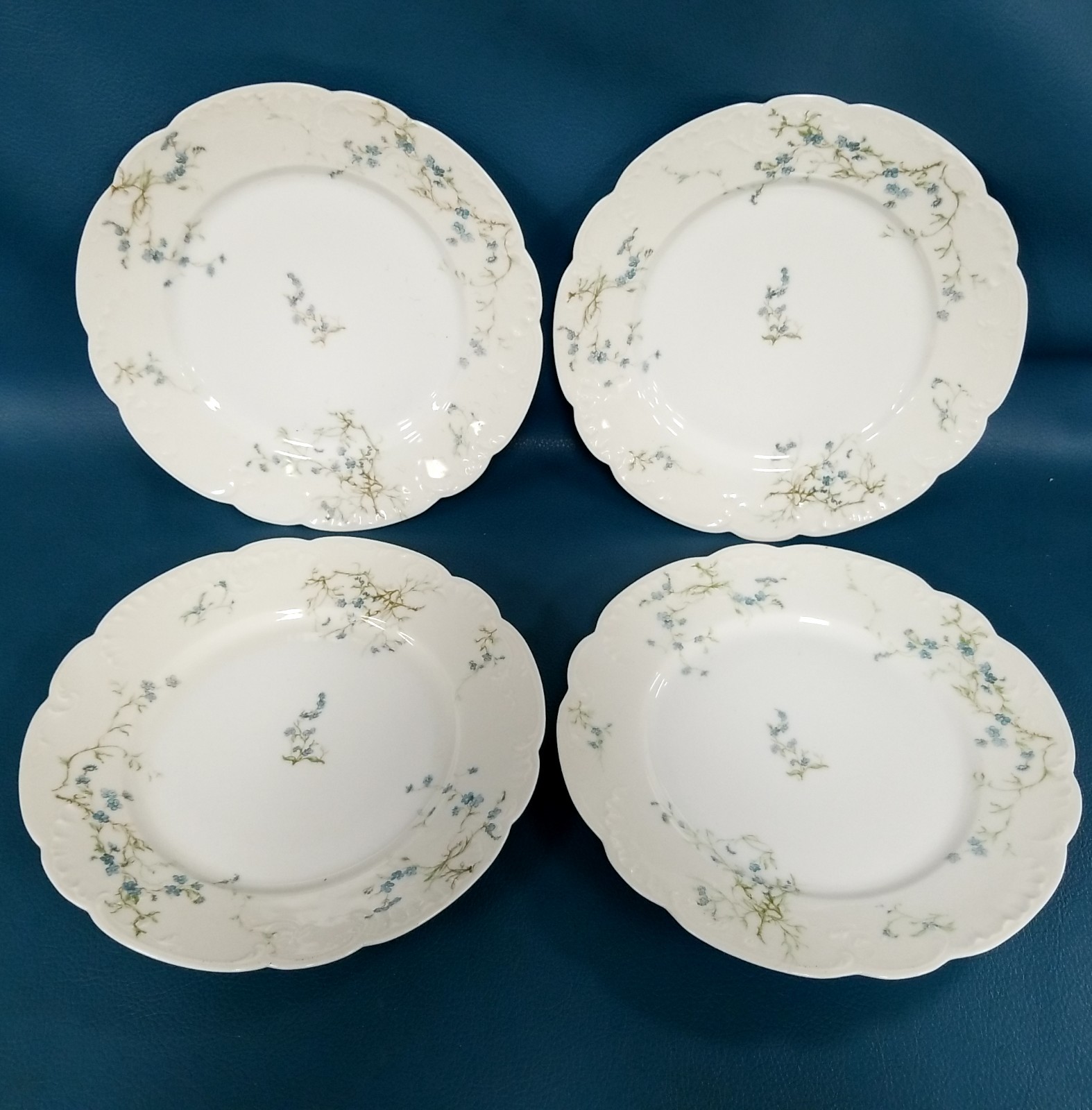 4 ANTQ Replacement H&C France Haviland & Co. Limoge Blue Floral Salad Plates