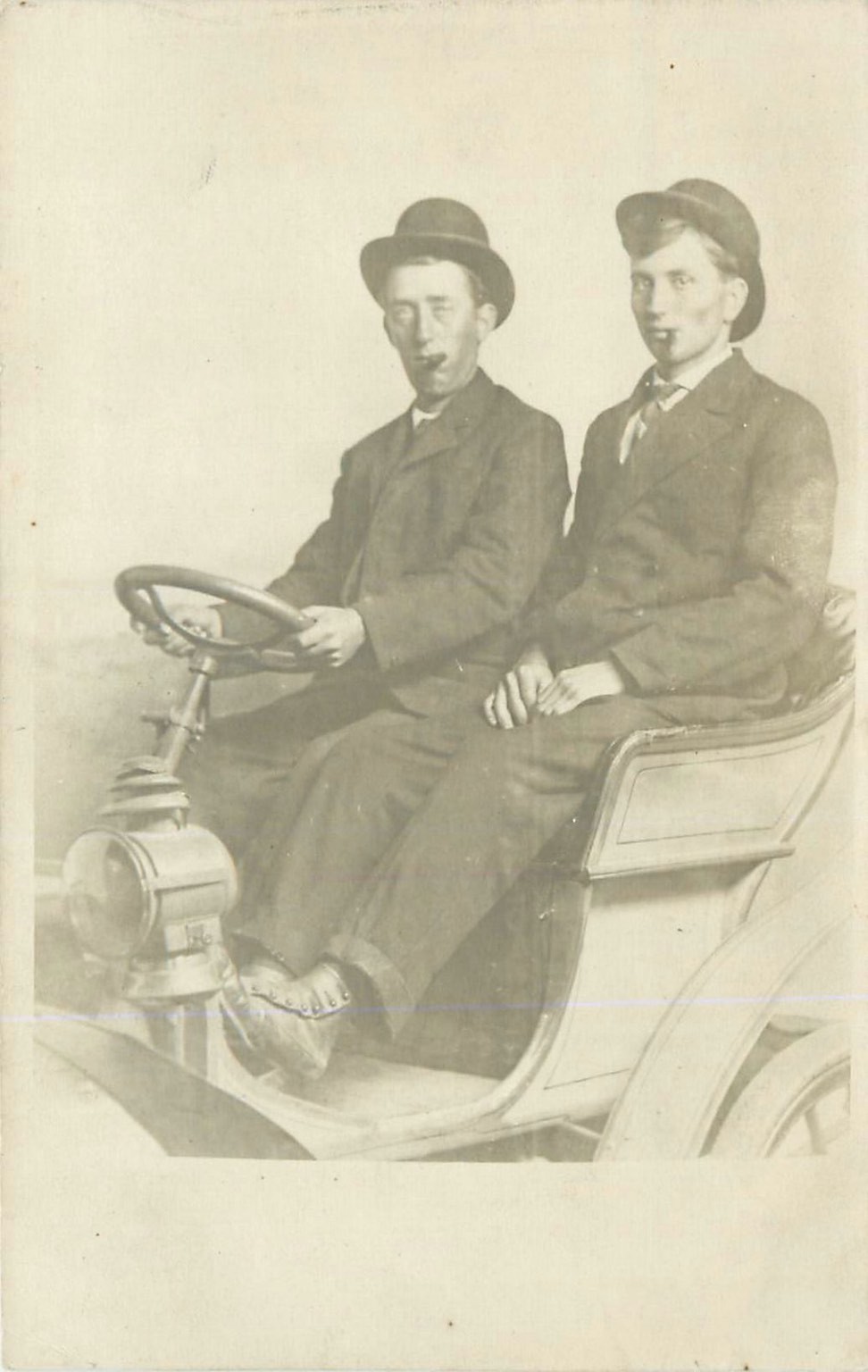RPPC Two Men Hats Smoking Pipes Antique Car White City Amusement c1910 RPPC Two Men Hats Smoking Pipes Antique Car White City Amusement c1910