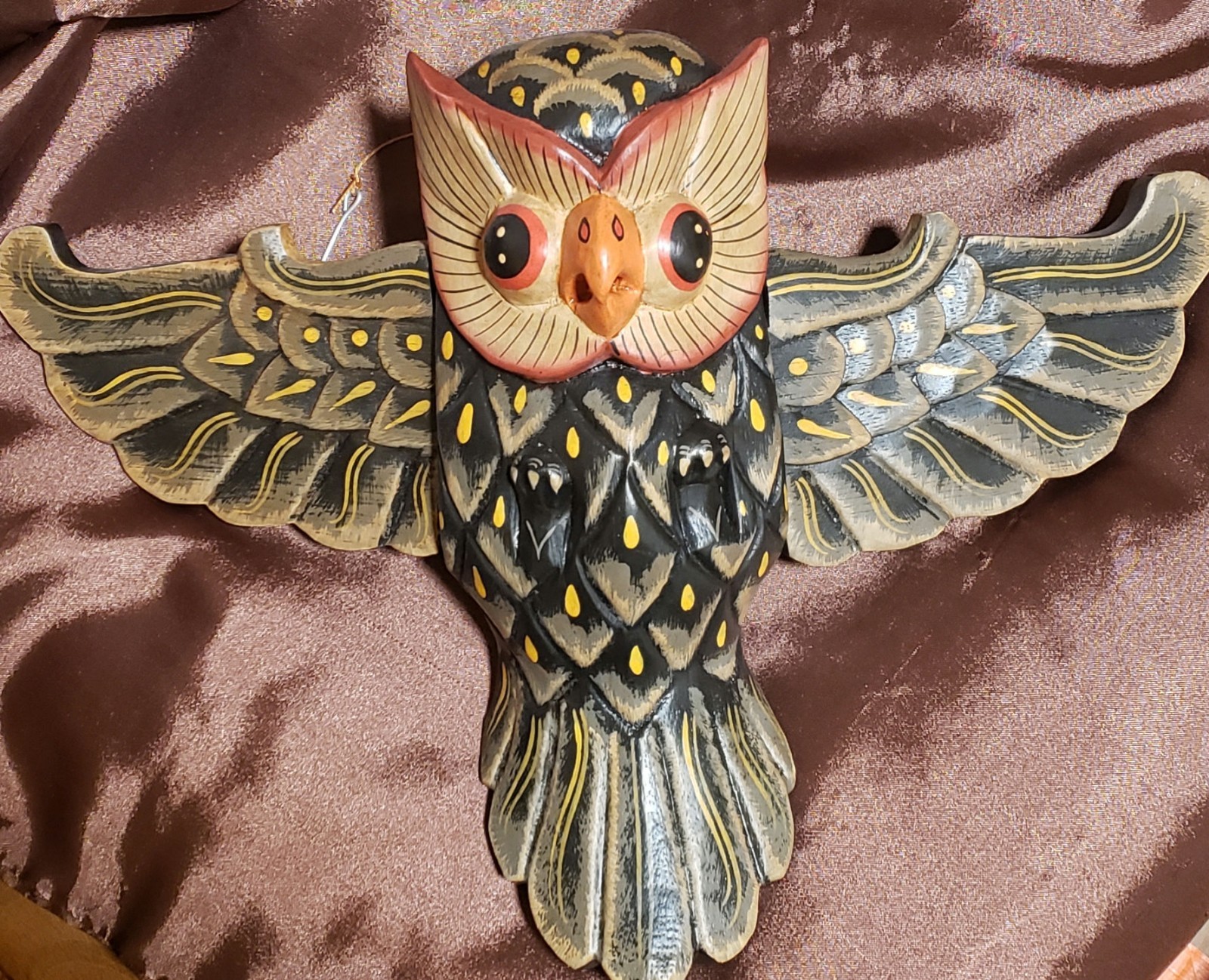 FLYING OWL HANGER (OWL)(Small), Handcrafted WOOD, BLACK, Tan, Gold, 10\ FLYING OWL HANGER (OWL)(Small), Handcrafted WOOD, BLACK, Tan, Gold, 10\