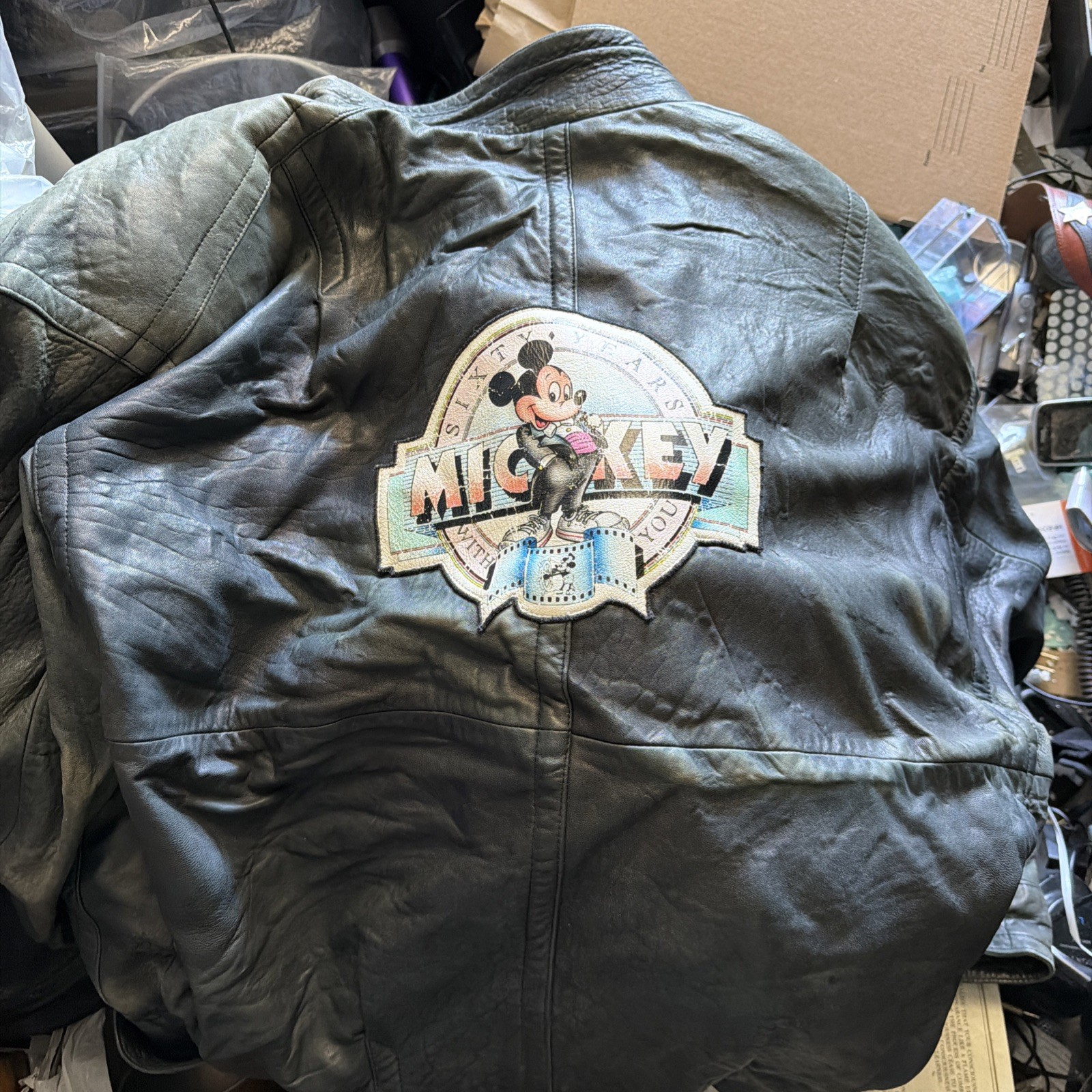 Vintage Mickey Mouse Disney Leather Jacket Sz 42 Faded M Julian Distressed