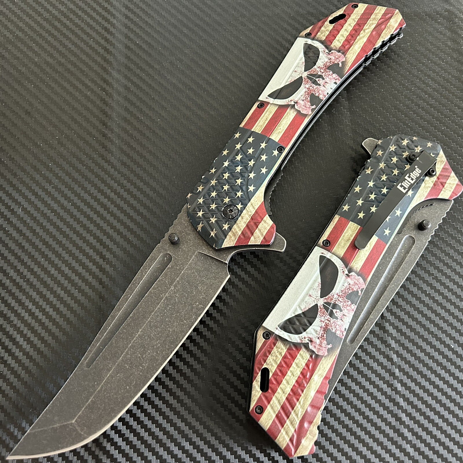 12.25” Giant USA Flag Tactical Spring Assisted Open Blade Pocket Knife Hunting