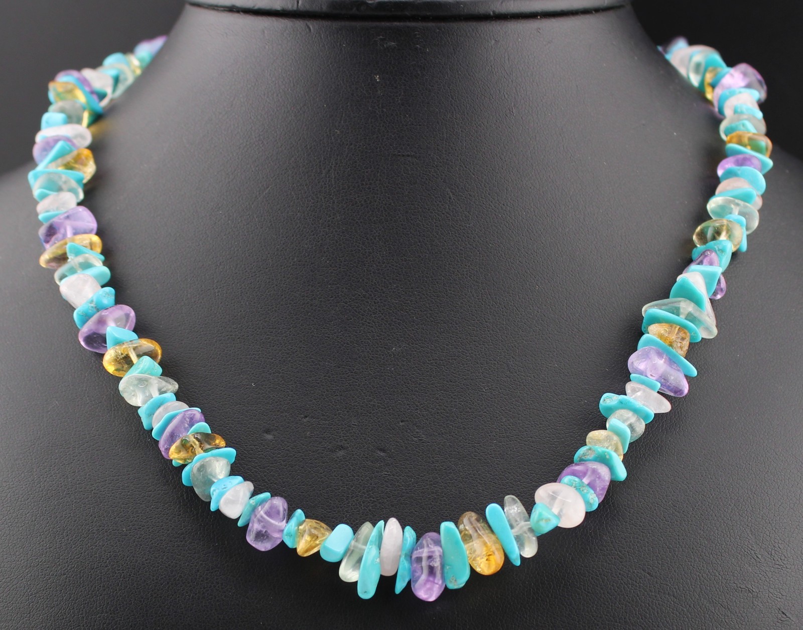 QVC FP Turquoise Amethyst Rose Quartz Chip Bead Sterling Silver Necklace 21\ QVC FP Turquoise Amethyst Rose Quartz Chip Bead Sterling Silver Necklace 21\