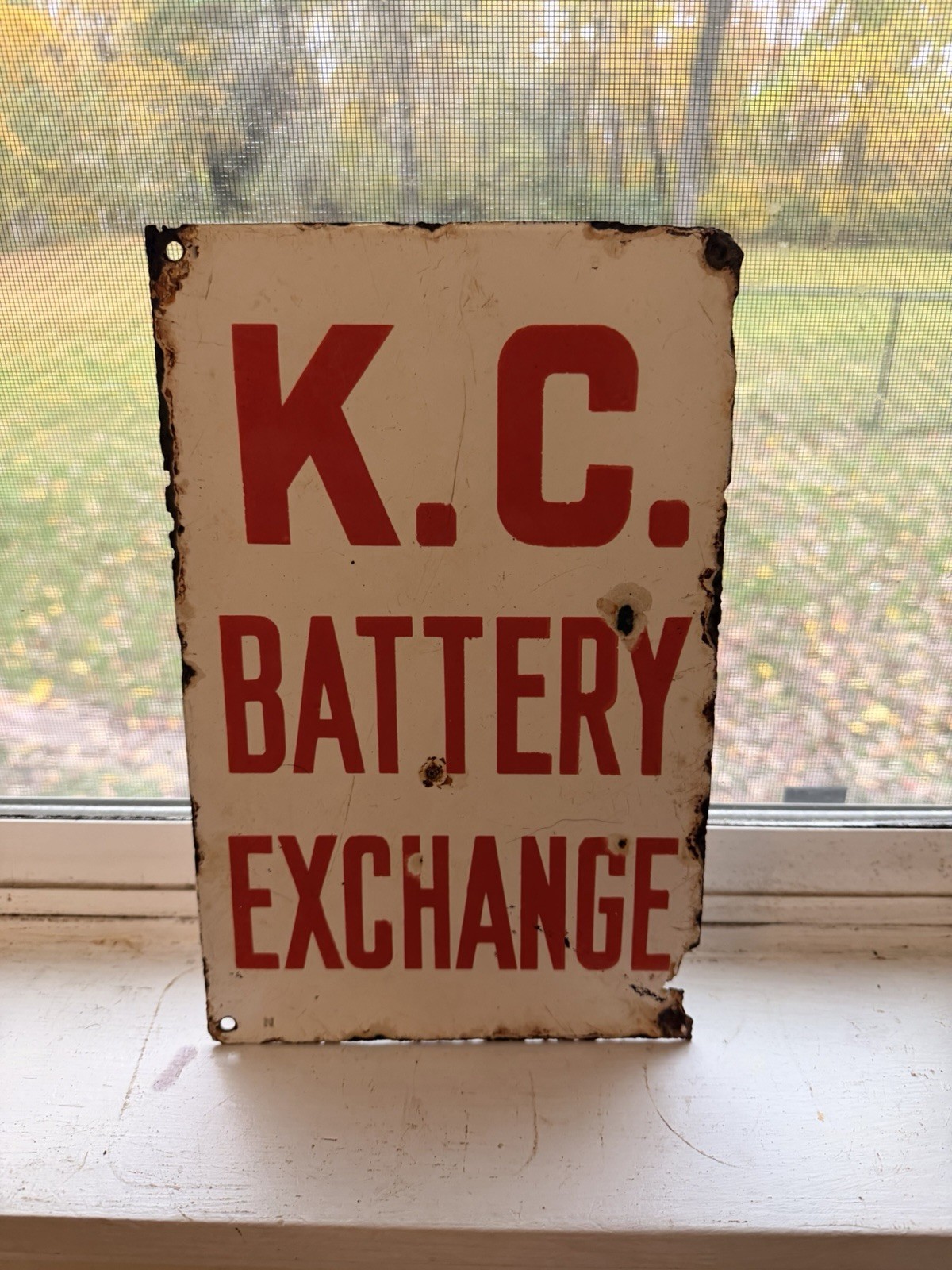 Early Porcelain Kansas City Battery Sign Vintage Rare