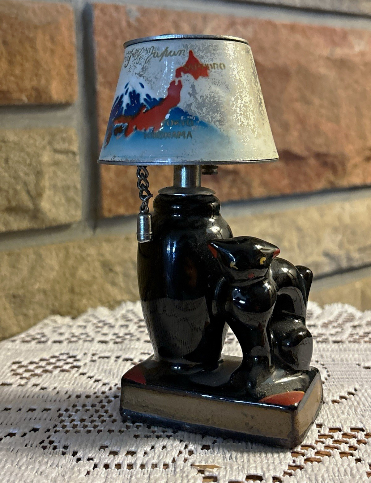 Vintage 1950s Japan Black Cat Table Lighter Memory of Japan Mt Fuji MCM Kitsch