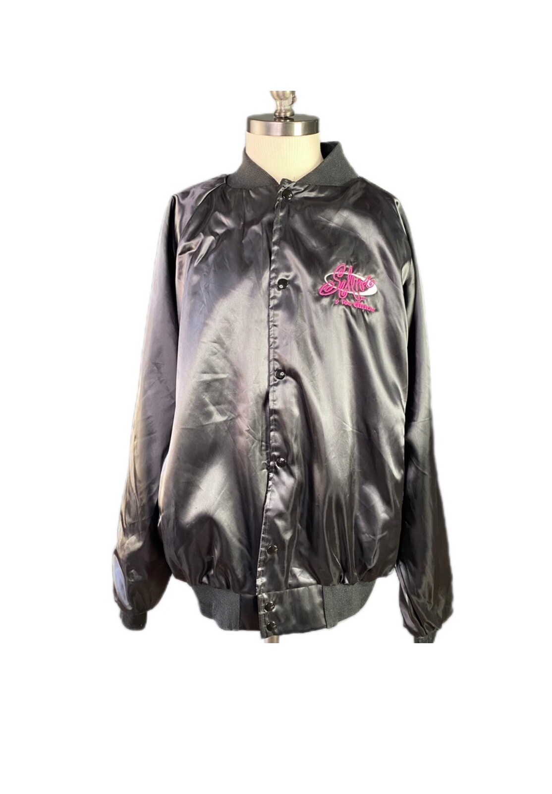 NEW (w/o Tags)  RARE vintage90s  Selena black satin jacket XXL Lined Pink Logo