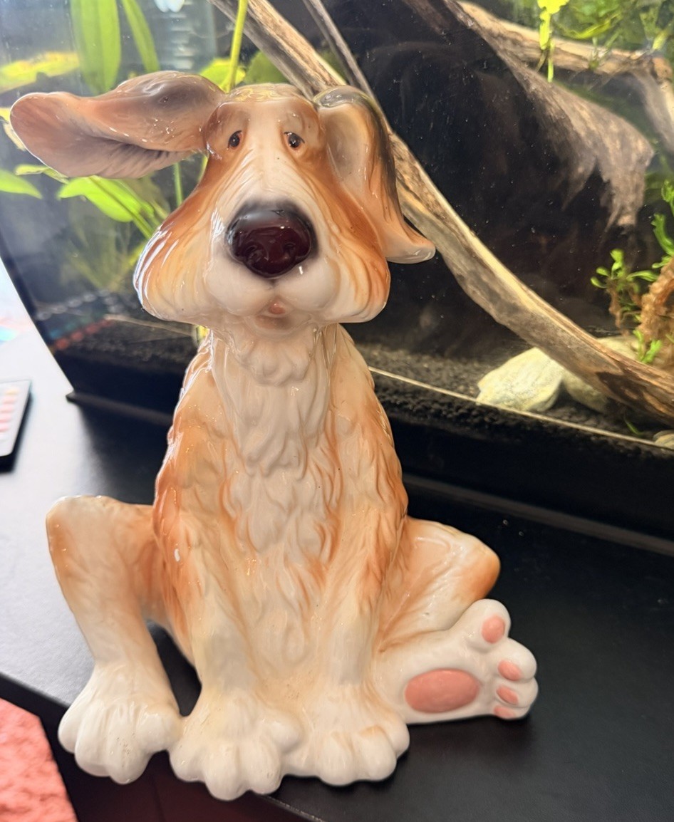 Vintage 1970s Ceramic Dog Figurine - Large Kitsch Floppy Ear Puppy Statue Vintage 1970s Ceramic Dog Figurine - Large Kitsch Floppy Ear Puppy Statue