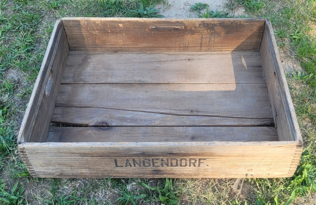 Vintage 1940s Langendorf Wooden Bread Delivery Crate Tray Bakery Advertising