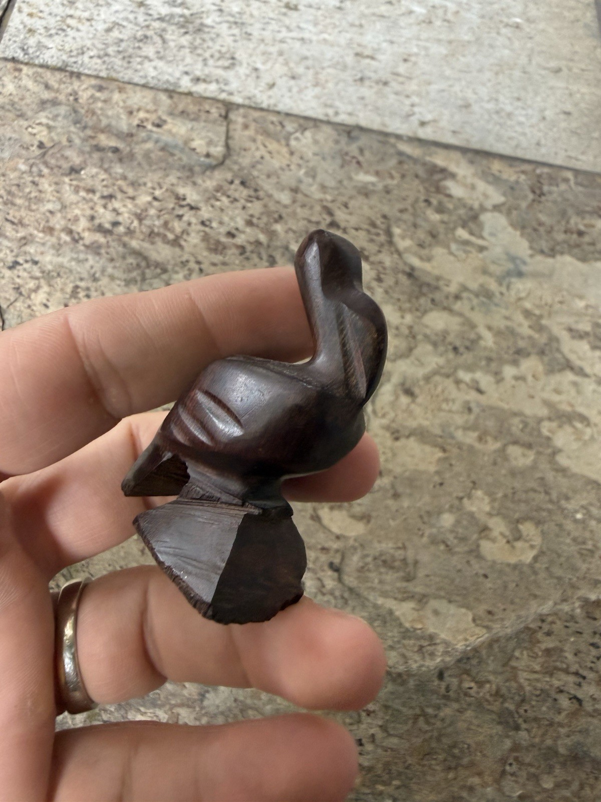 Vintage Hand Carved Ironwood Pelican Bird Wood Figurine Statue 2” Miniature MCM