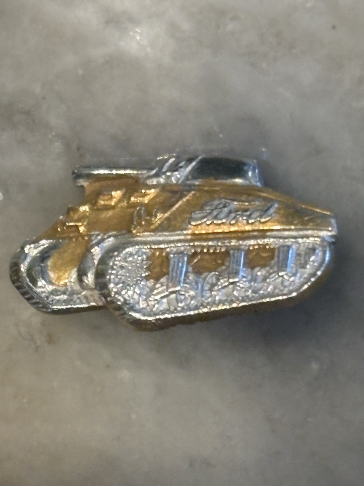 Vintage Gold Tone Ford WW2 Tank Employee Badge Pin Helmet Screw Vintage Gold Tone Ford WW2 Tank Employee Badge Pin Helmet Screw