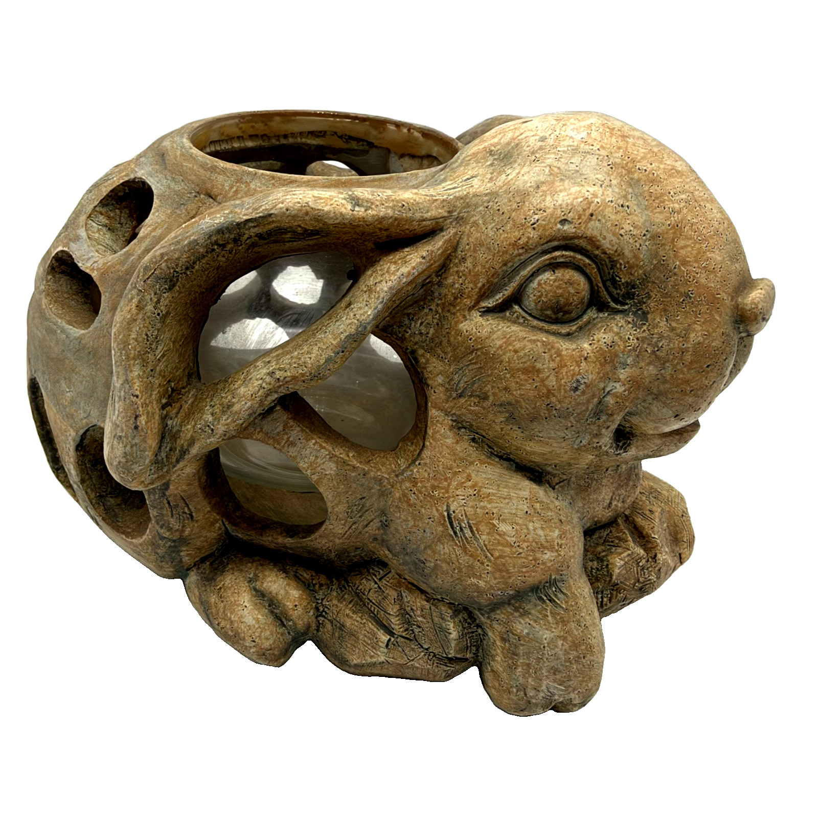 Bunny Rabbit Votive Candle Holder Openwork Lattice Cutout Vintage
