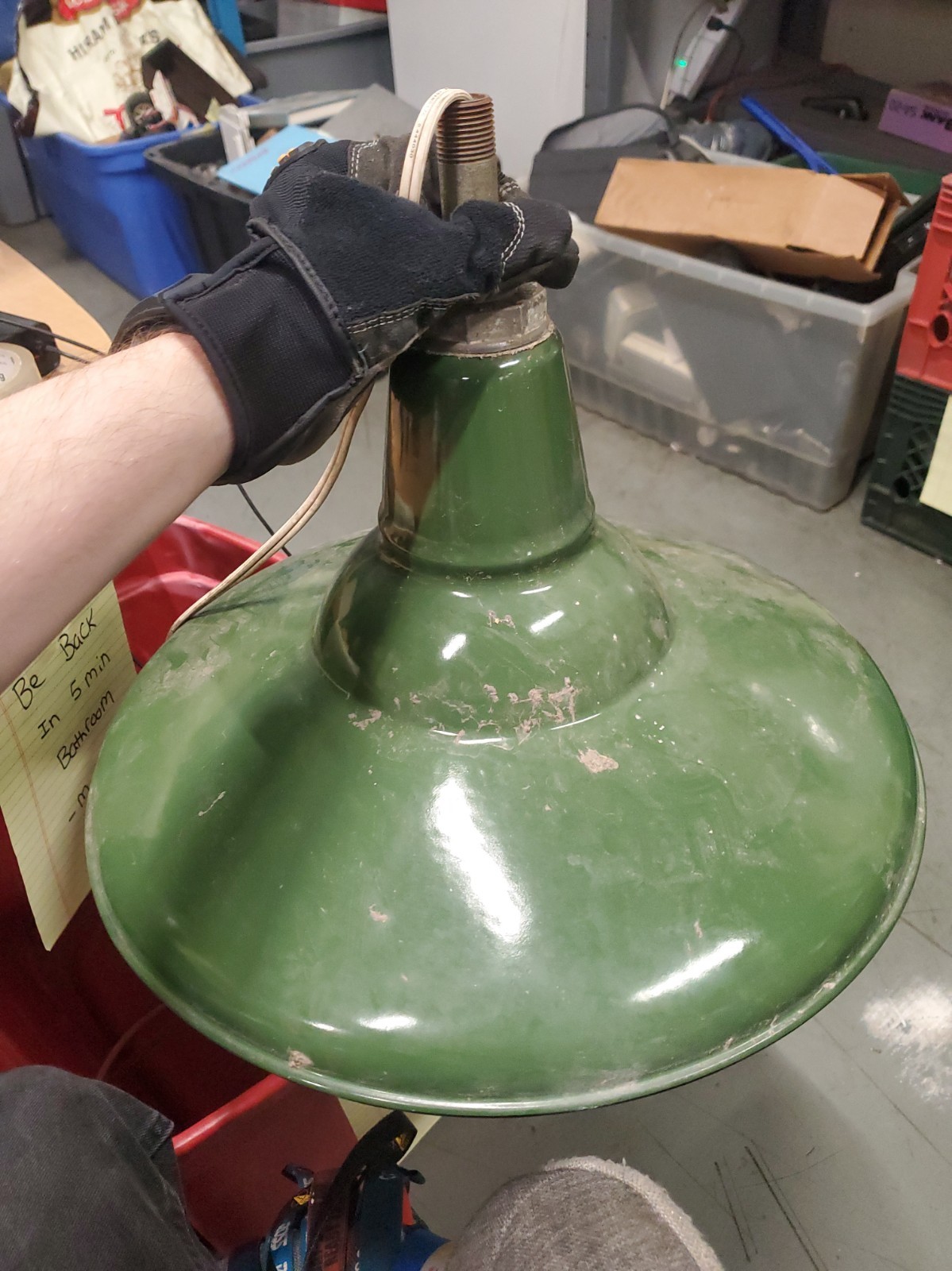 INDUSTRY VTG GREEN PORCELAIN ENAMEL HANGING LIGHT /Westinghouse