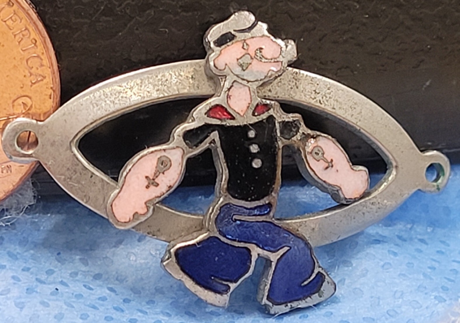 Vintage METAL AND ENAMEL POPEYE BRACELET PIECE Vintage METAL AND ENAMEL POPEYE BRACELET PIECE