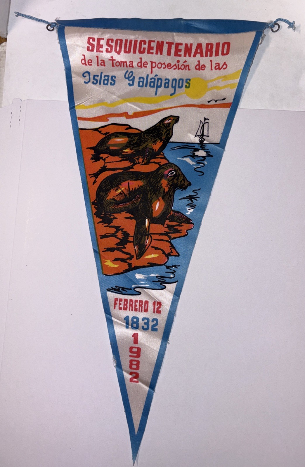 Vtg Ecuador Possession Of Galapagos 150 Anniversary Pennant 1832-1982 15”