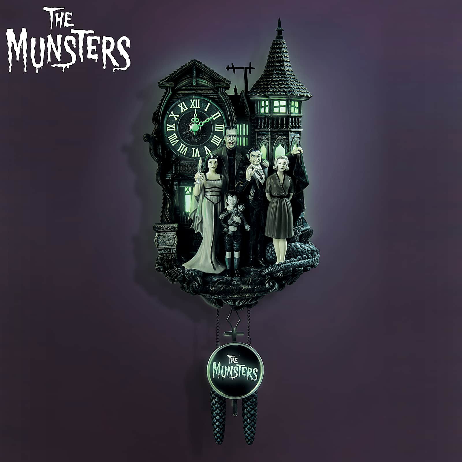 The Munsters Glow-In-The-Dark Sculpted Wall Clock