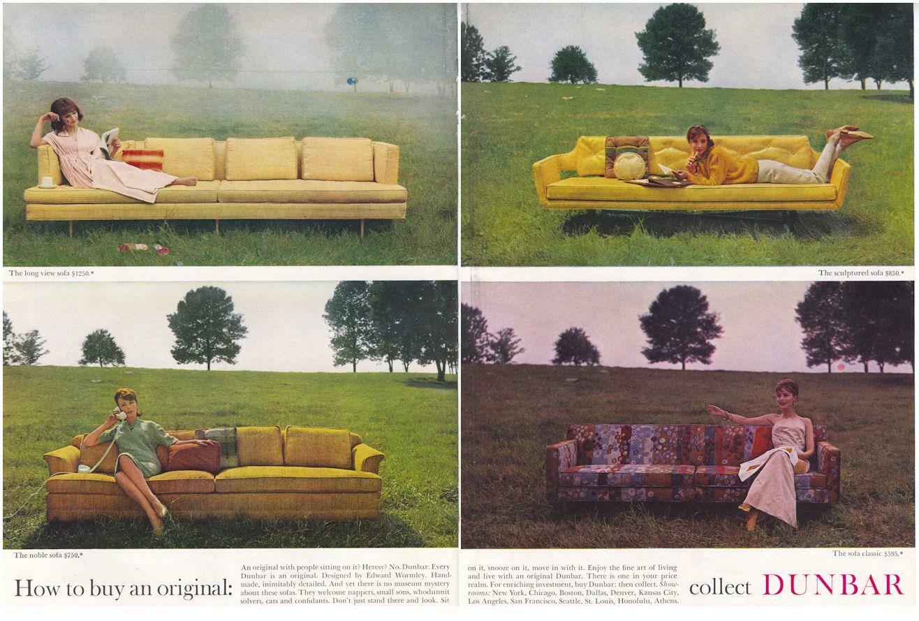 1962 Dunbar PRINT AD Features: The Long View, Noble, Sculptured & Classic Sofas