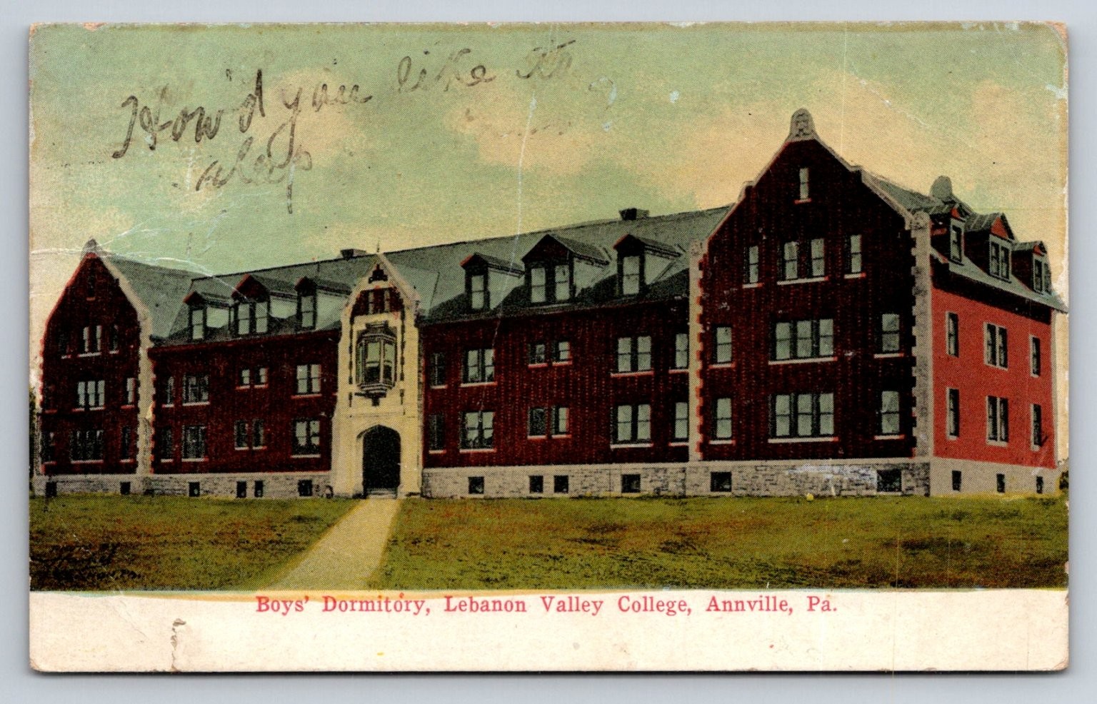 1911 Lebanon Valley College Boys\' Dormitory Annville PA Postcard Posted
