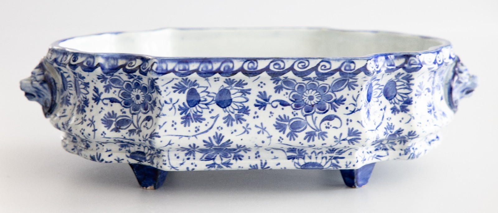 Antique 19th C. French Faience Delft Style Lion Jardiniere Cachepot Centerpiece Antique 19th C. French Faience Delft Style Lion Jardiniere Cachepot Centerpiece
