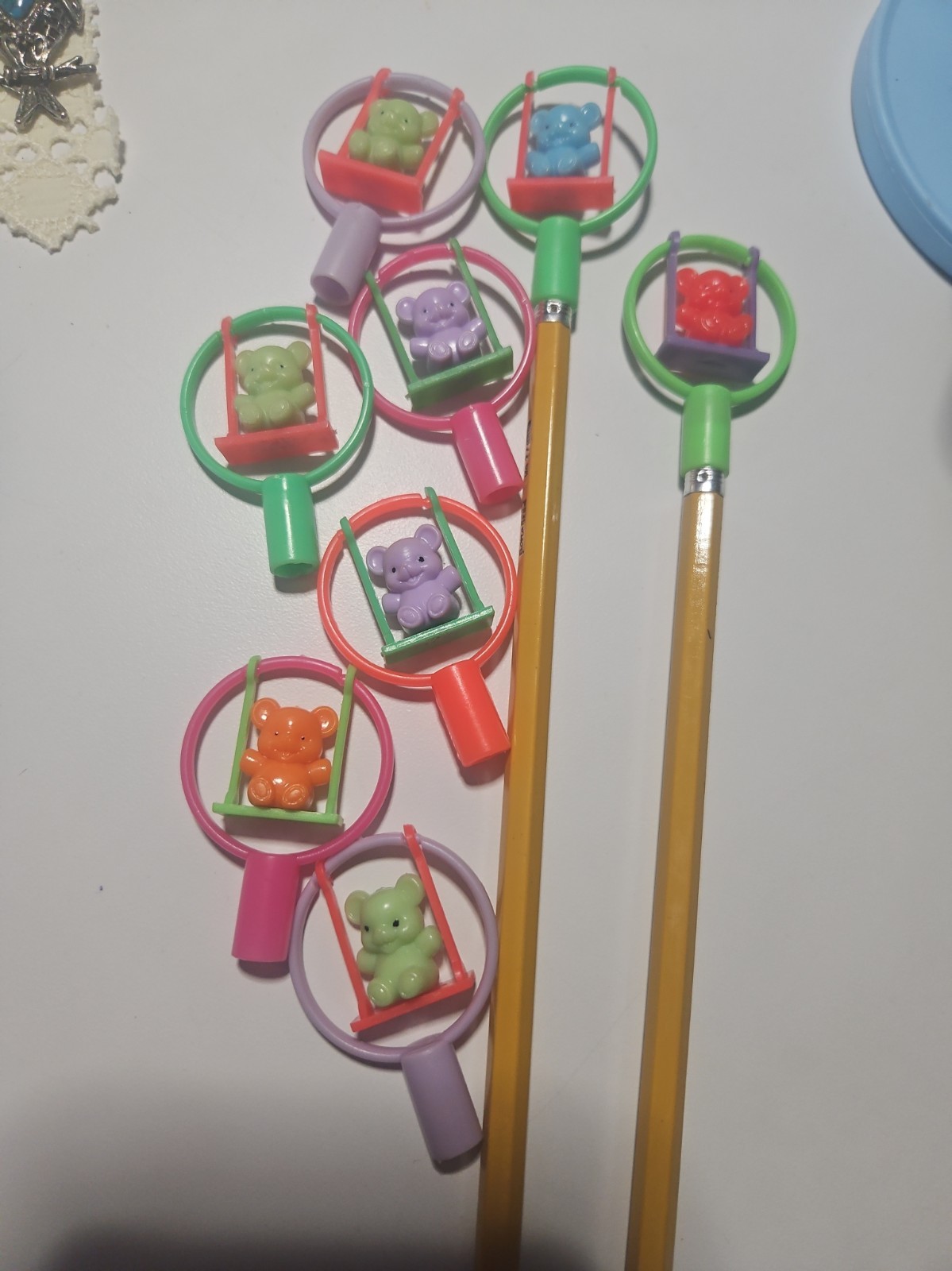 Set of 8 Vintage 1980s Animals on a Swing Pencil Toppers NOS Vending Toys