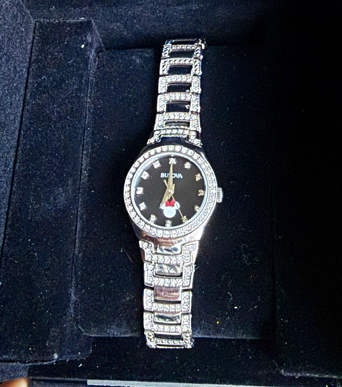 Bulova Disney Minnie Mouse Silver-Tone Crystal Accents Bracelet Wristwatch