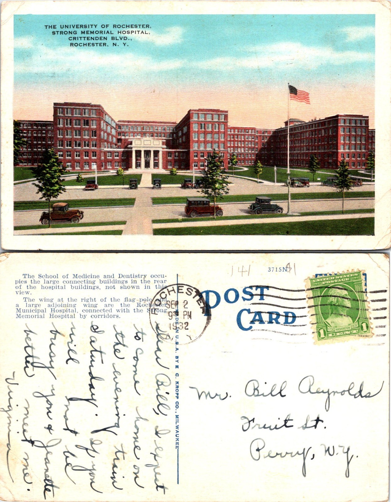 University of Rochester, Strong Memorial Hospital, New York Postcards used 54789