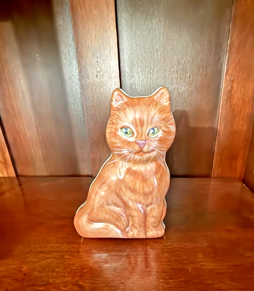 Vintage Orange Tabby Cat Shaped Tin The Tin Box Company 6 in