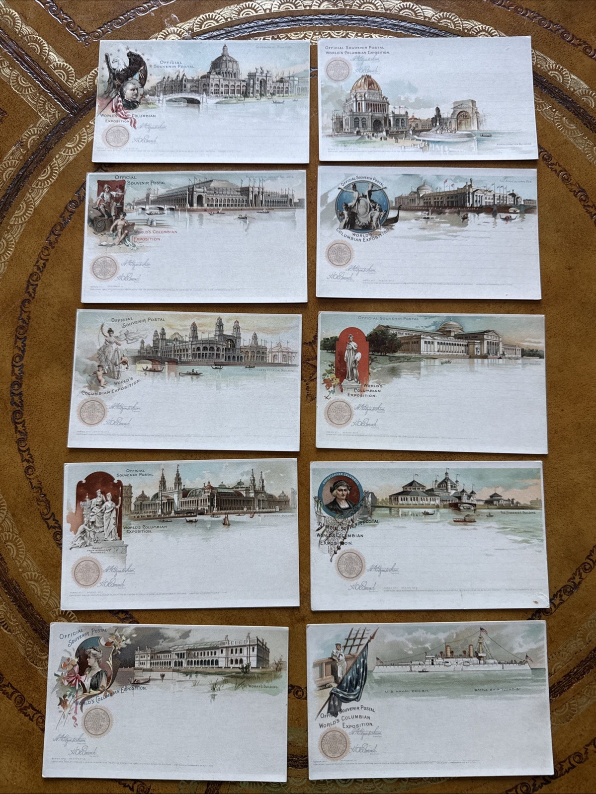 Exceptional 1893 World's Columbian Exposition Official Postal Cards Set Of 10 Exceptional 1893 World's Columbian Exposition Official Postal Cards Set Of 10