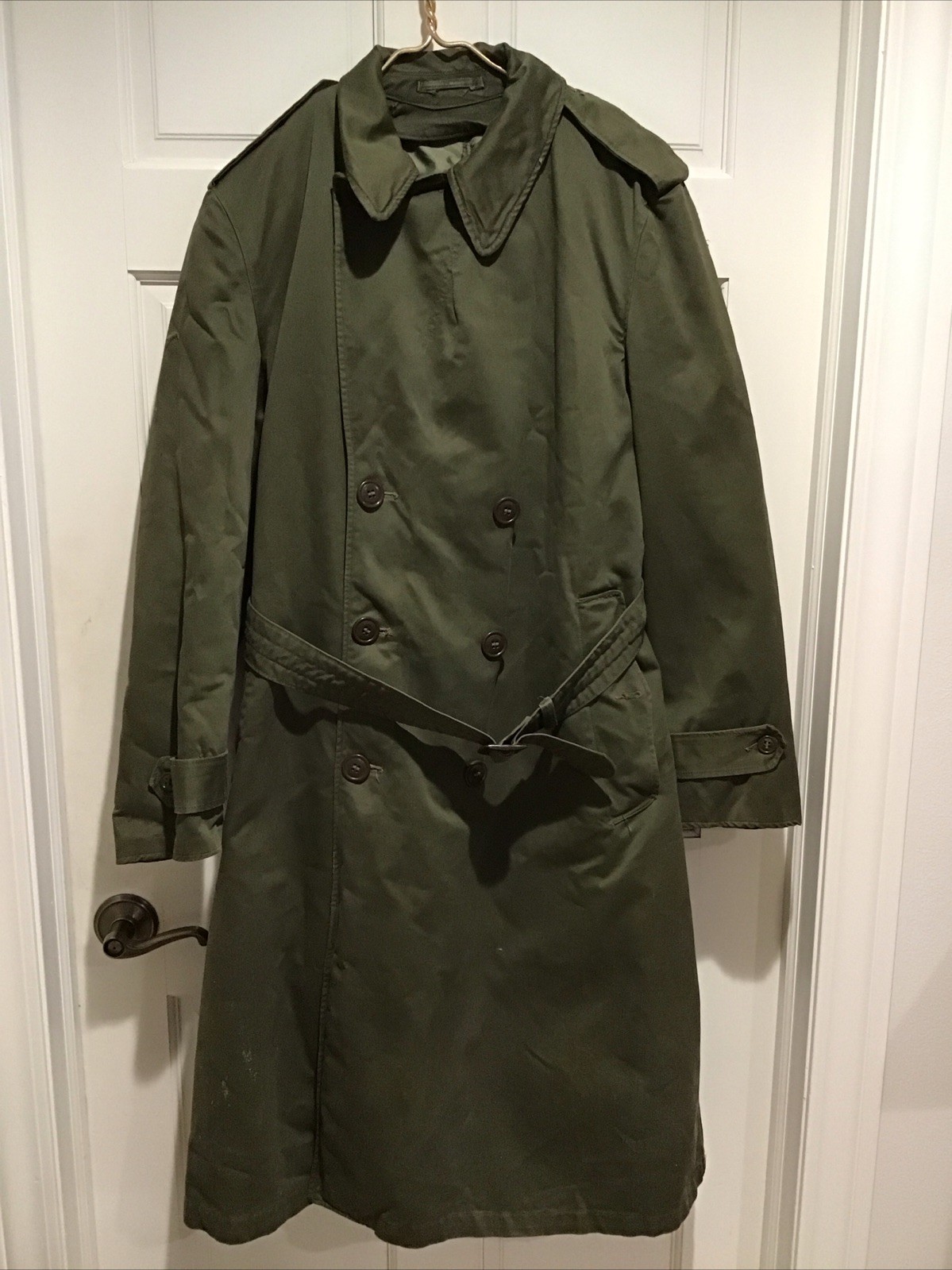 Vintage 1950 Military Field Overcoat M1950-A Trench Coat Jacket w/ Wool Liner M