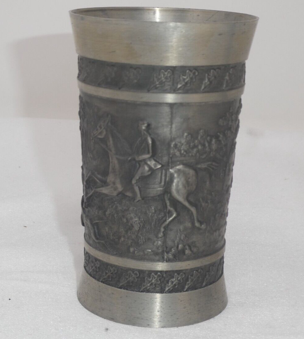 VINTAGE REIN ZINN PURE PEWTER GOBLET CUP EMBOSSED HUNTING SCENE GERMANY