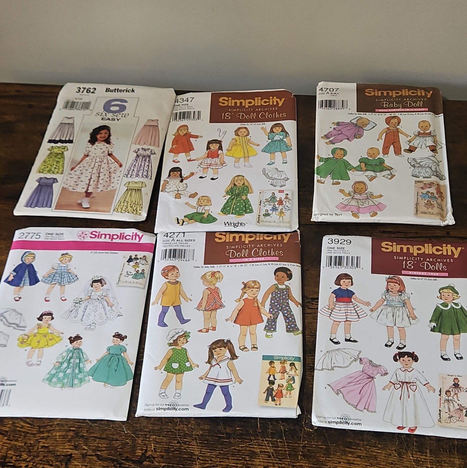 Vintage Lot Of 6 Doll Clothing Patterns Simplicity Butterrick Uncut 