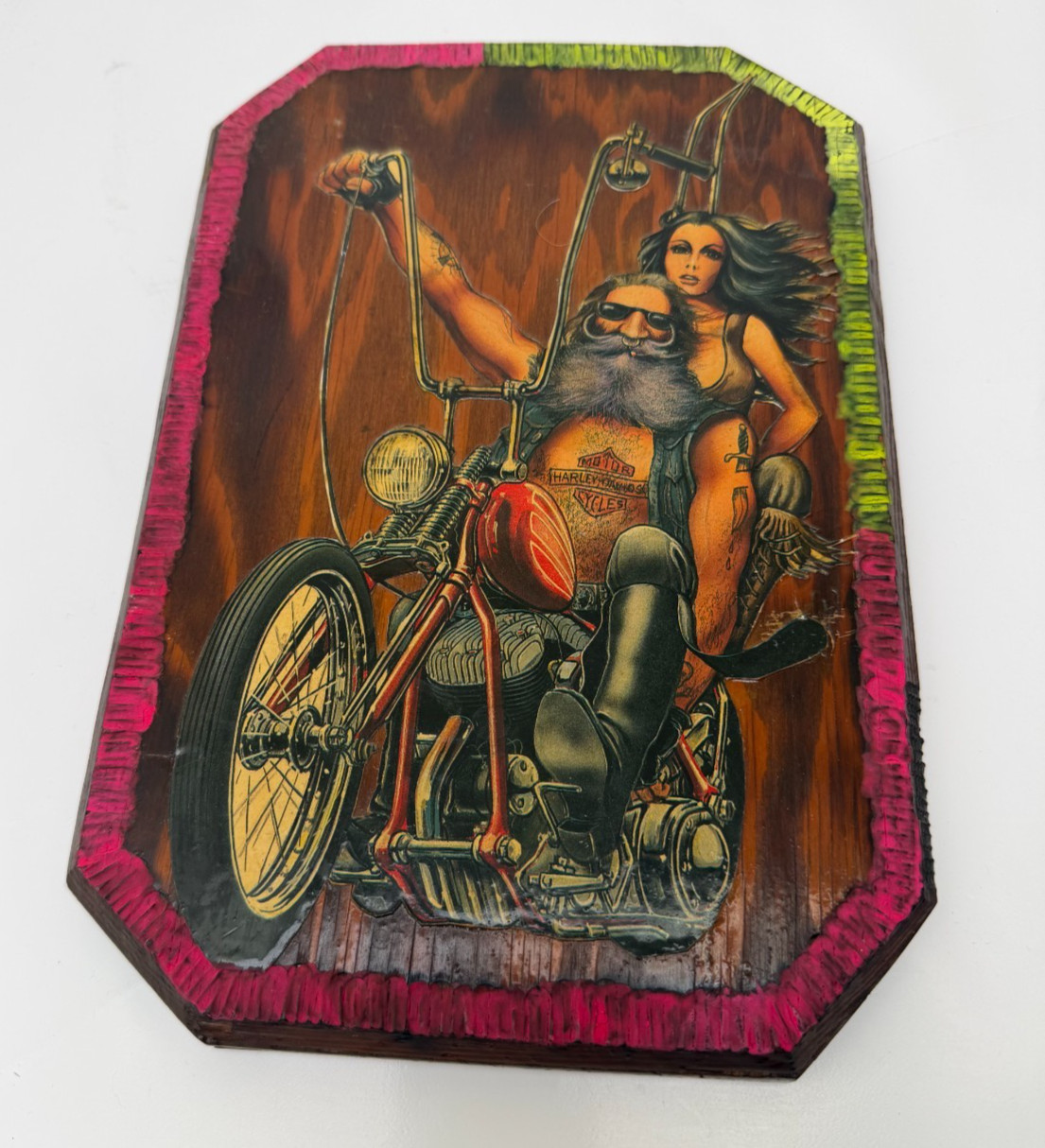 David Mann Motorcycle Art Plaque Signed Bob Bitchin 1994 Harley Chopper Decor