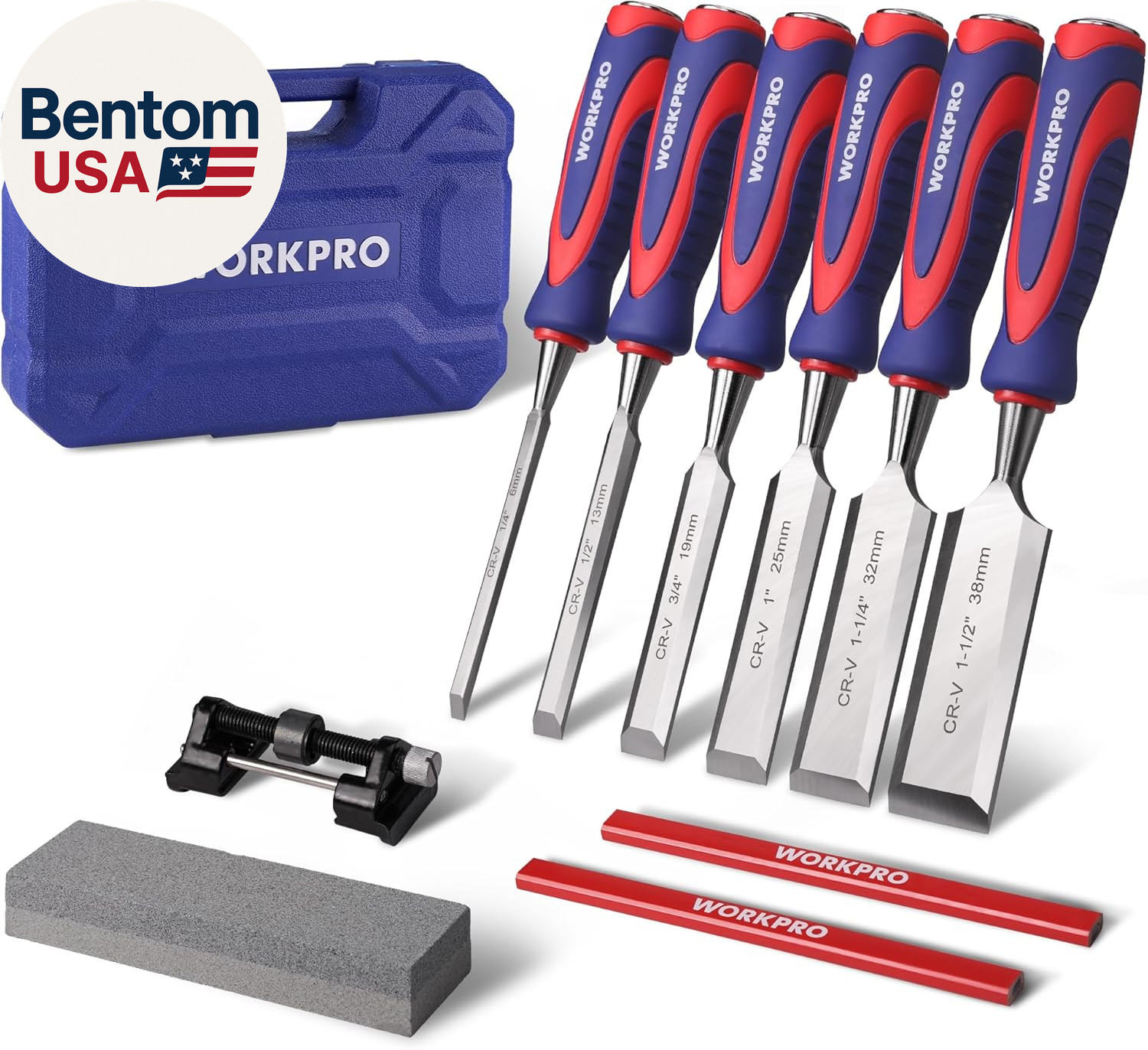 10-Piece Wood Chisel Set for Woodworking, Cr-V Bevel Edge Chisels (1/4\ 10-Piece Wood Chisel Set for Woodworking, Cr-V Bevel Edge Chisels (1/4\