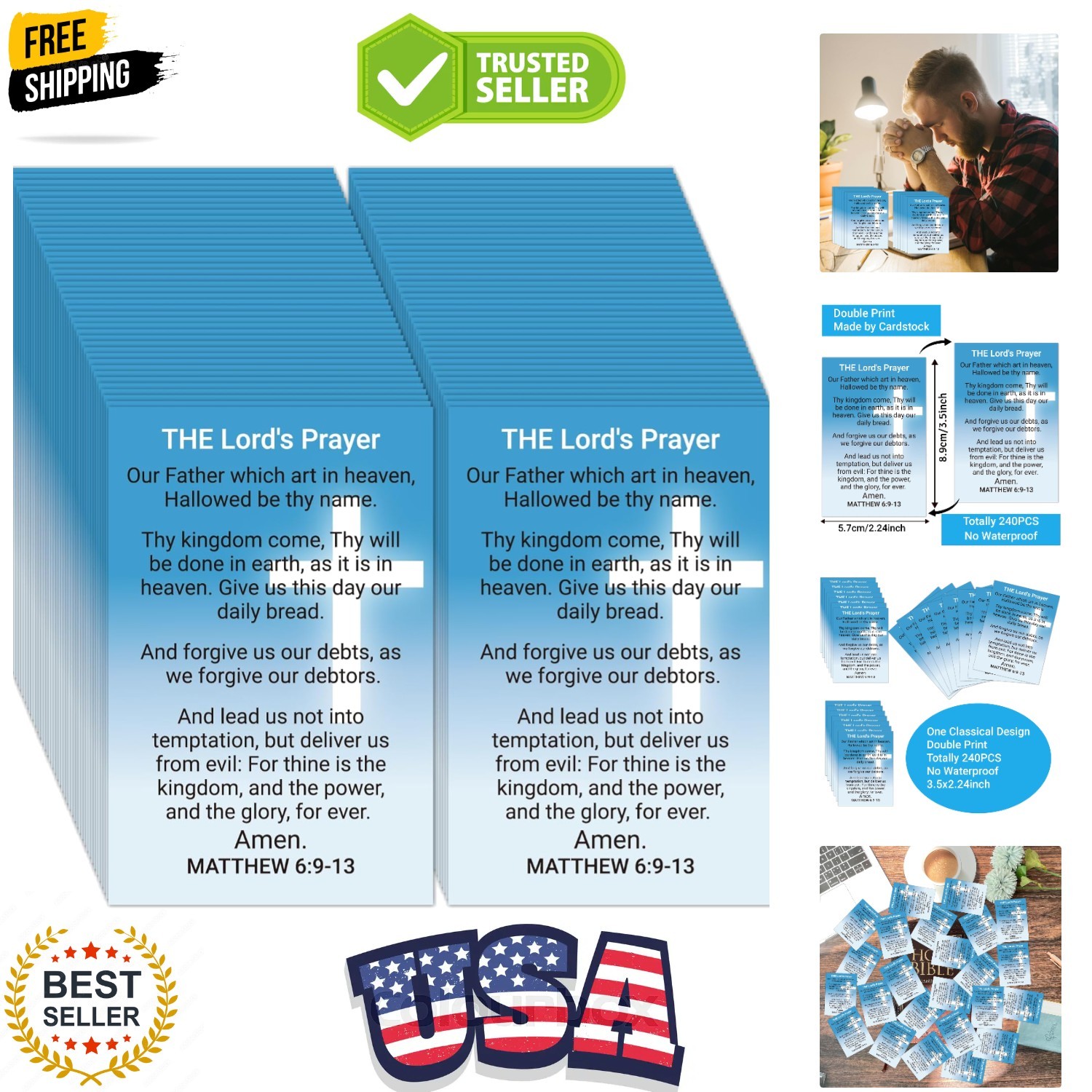 240pcs The Lord’s Prayer Card Gospel Tracts Religious Christian Roman Road Sa...