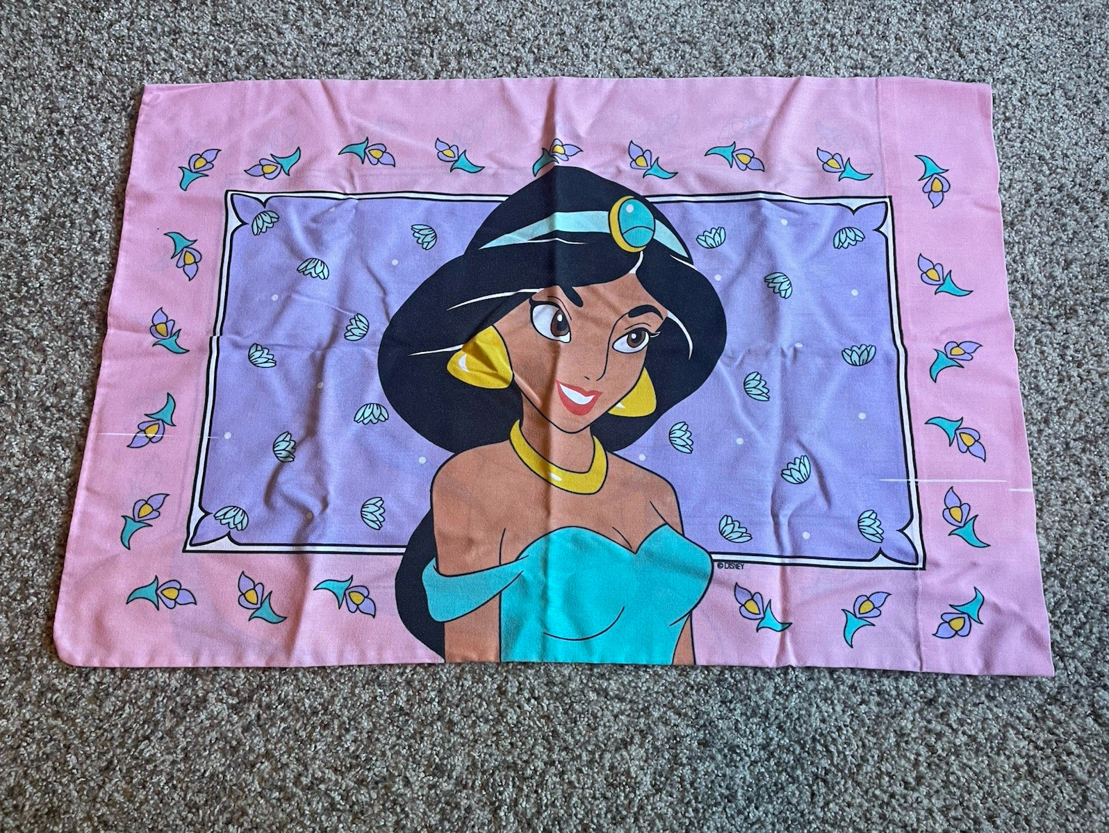 Vintage Disney Aladdin Princess Jasmine & Rajah Pink Purple Pillowcase Vintage Disney Aladdin Princess Jasmine & Rajah Pink Purple Pillowcase