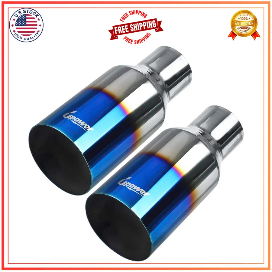 2PCS 2.5in Inlet 4in Outlet Burnt Blue Stainless Steel Exhaust Tailpipe Tip
