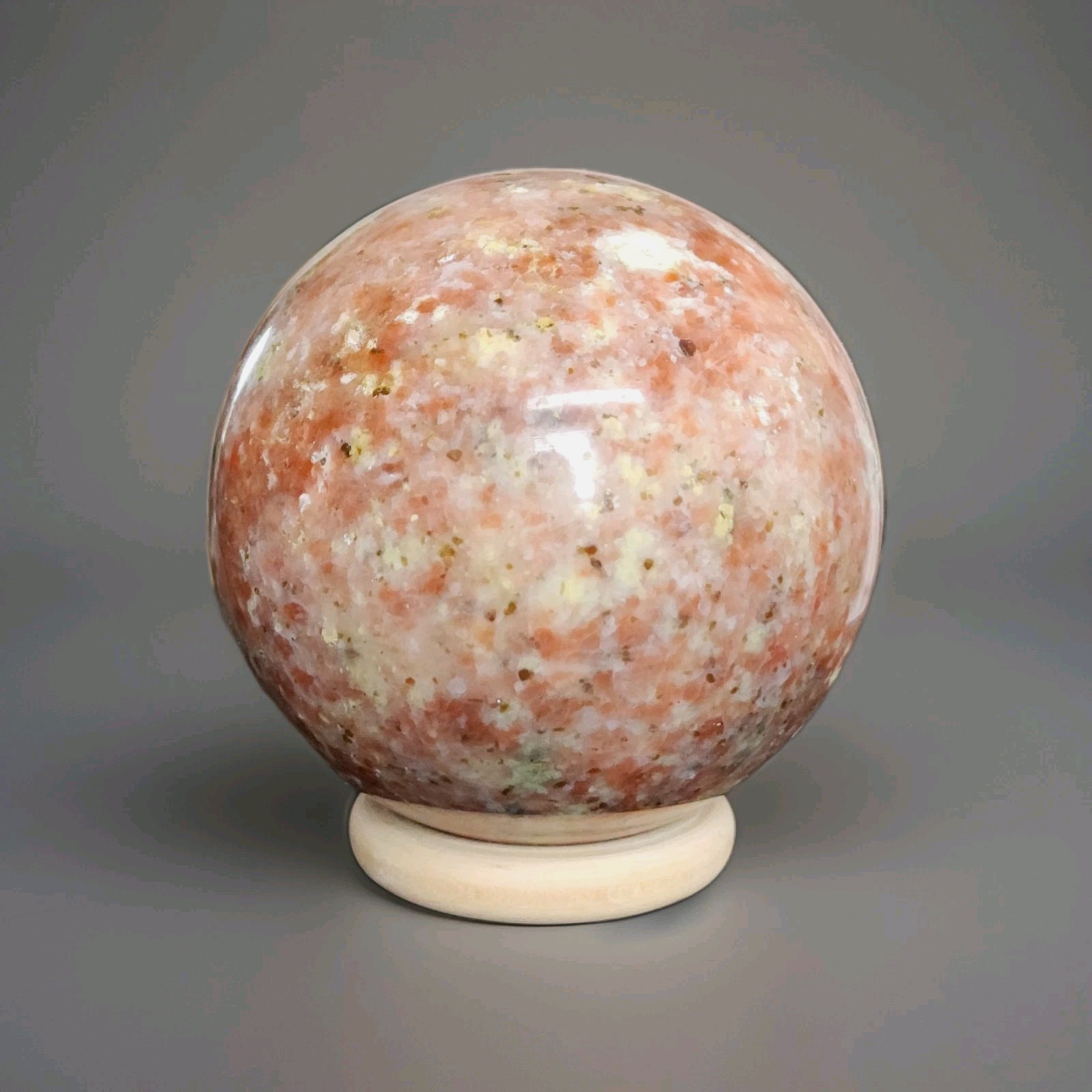 Polished Peach Blossom with Lotus Tourmaline Sphere 2.5\