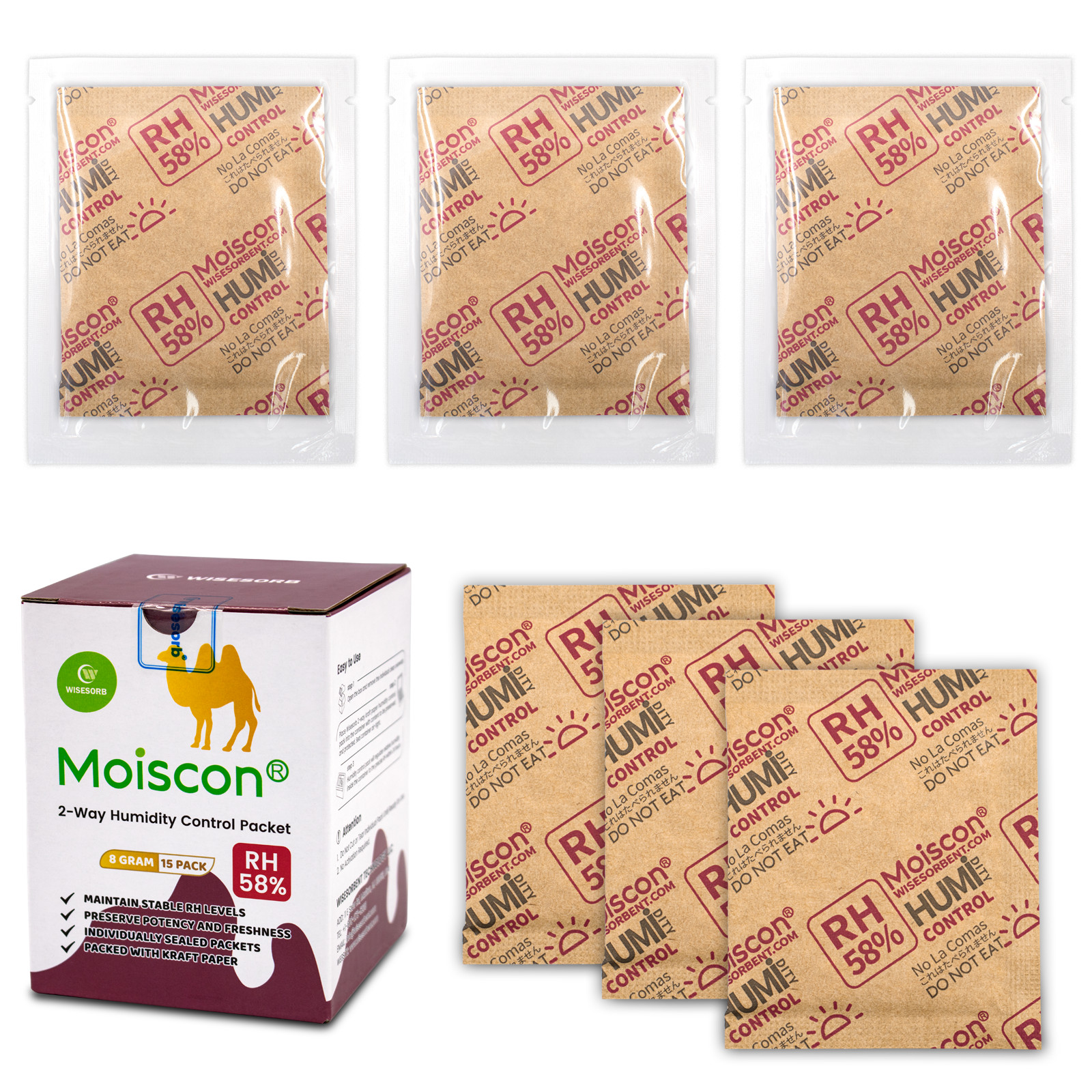 58%RH Two-Way Humidity Control Packs 8 Gram 15 Pack Individually Wrapped 58%RH Two-Way Humidity Control Packs 8 Gram 15 Pack Individually Wrapped