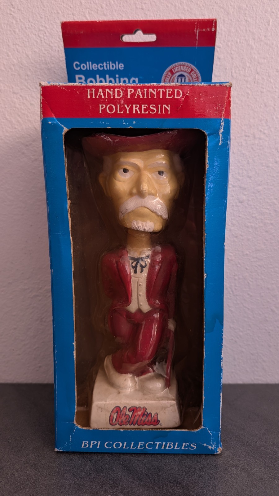 Ole Miss Colonel Reb Bobblehead Figurine Red Suit Cowboy Hat Cane Polyresin BPI