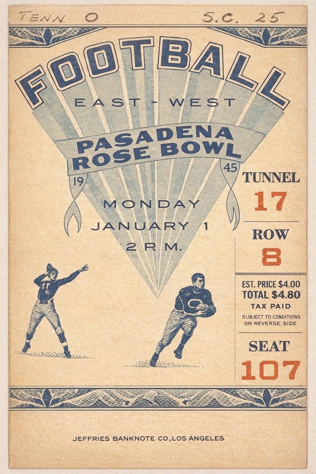 🏈 Rose Bowl (1945) Pasadena Football Poster - 24x36” Vintage Wall Decor 🗞️