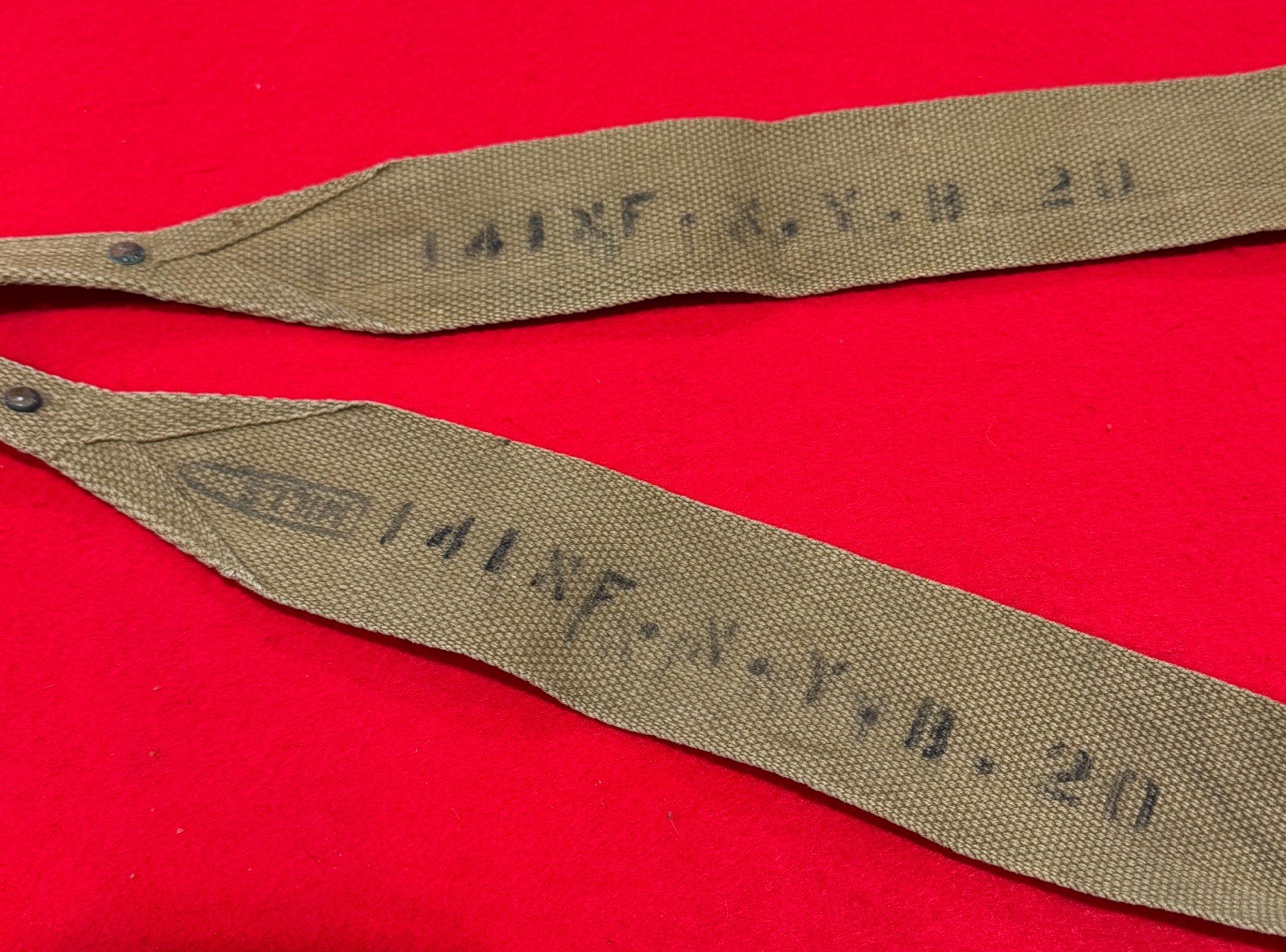 Ultra Rare Superb Original U.S. WW1 Mills M1907 Suspenders — Unit Marked Ultra Rare Superb Original U.S. WW1 Mills M1907 Suspenders — Unit Marked