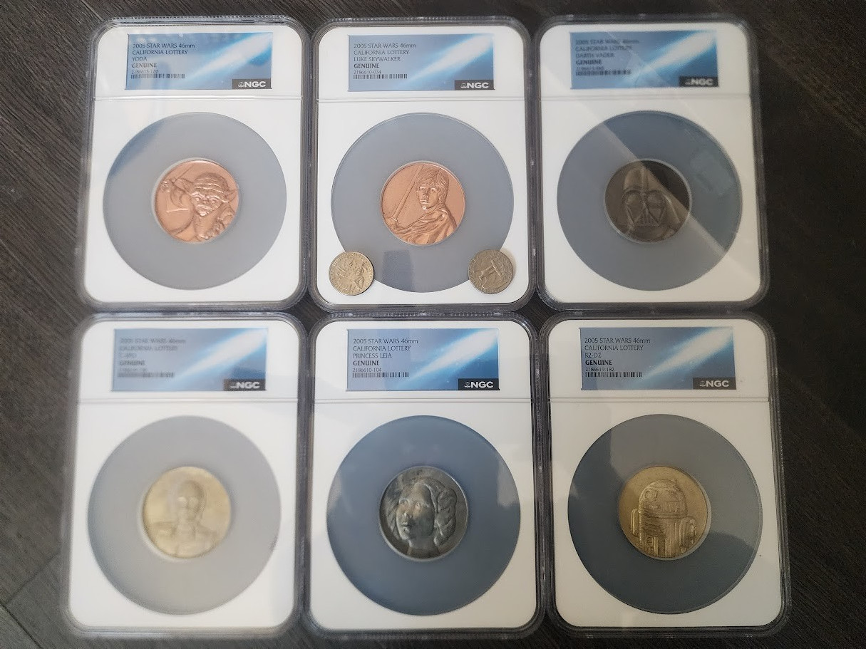 6 Piece complect NGC 2005 star wars 46mm California lottery coin set 6 Piece complect NGC 2005 star wars 46mm California lottery coin set