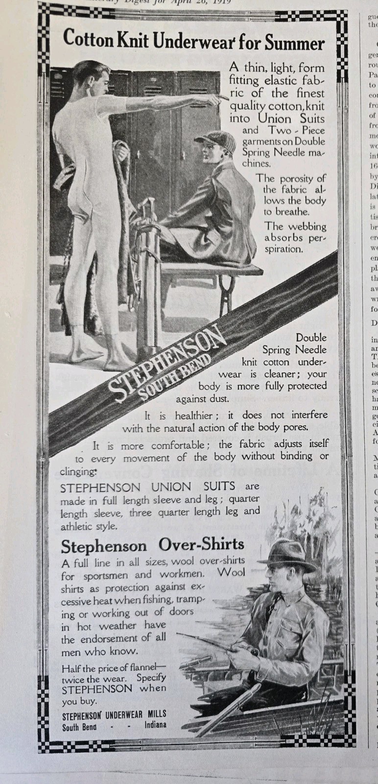 1919 Men\'s Stephenson Underwear Over-shirts  Locker room Vintage Fashion ad