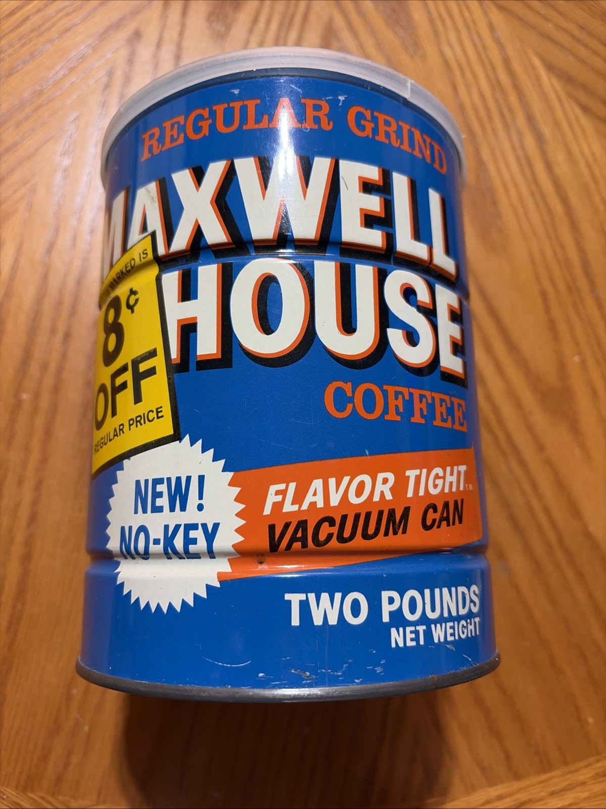Vintage Blue Orange Maxwell House Coffee 8 Cent 2-Lb Storage Tin Can With Lid