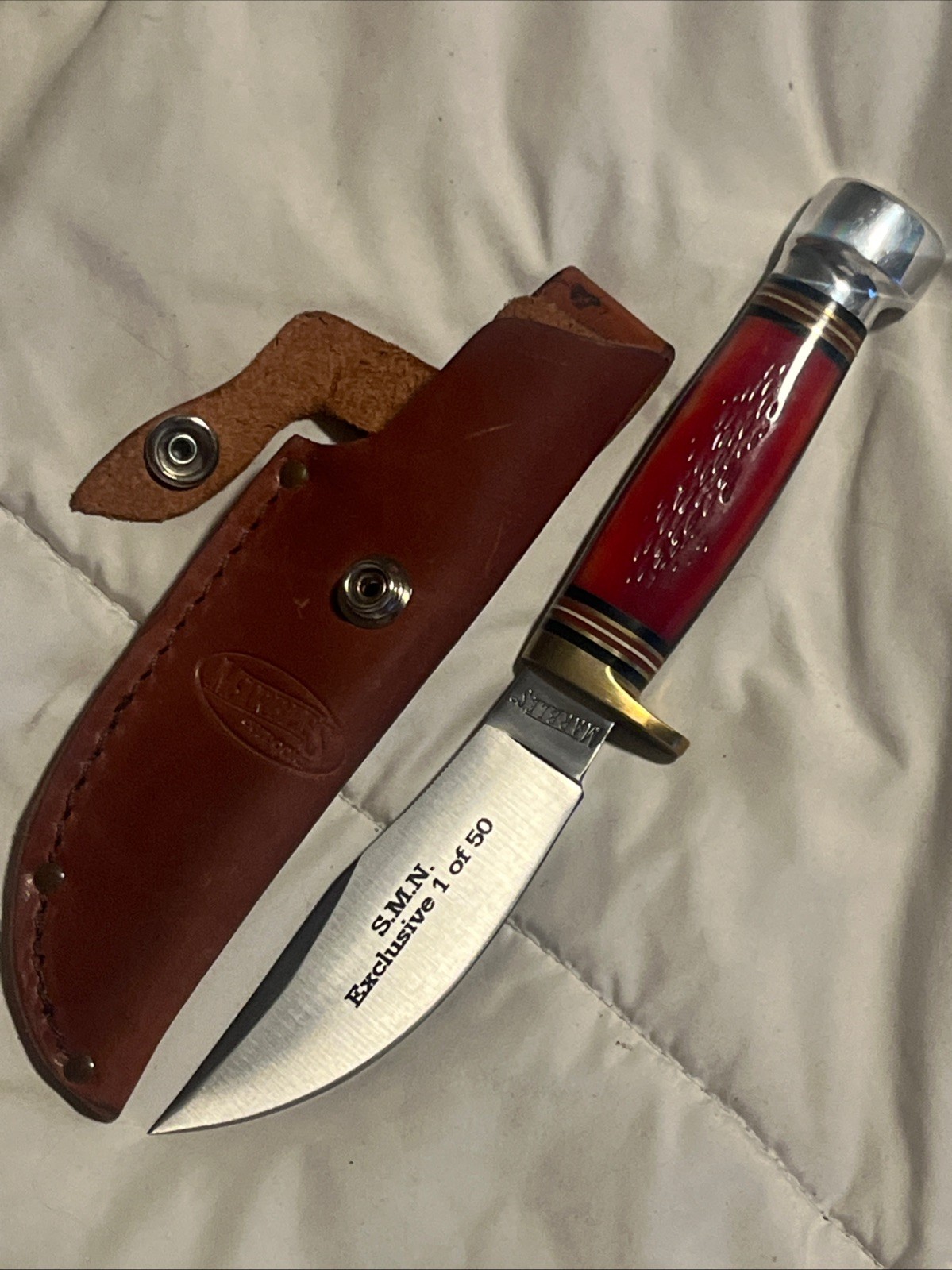 Marbles Fixed Blade Hunting Knife 1 Of 50 Red Bone Scales Smoky Mont Knife Rare Marbles Fixed Blade Hunting Knife 1 Of 50 Red Bone Scales Smoky Mont Knife Rare