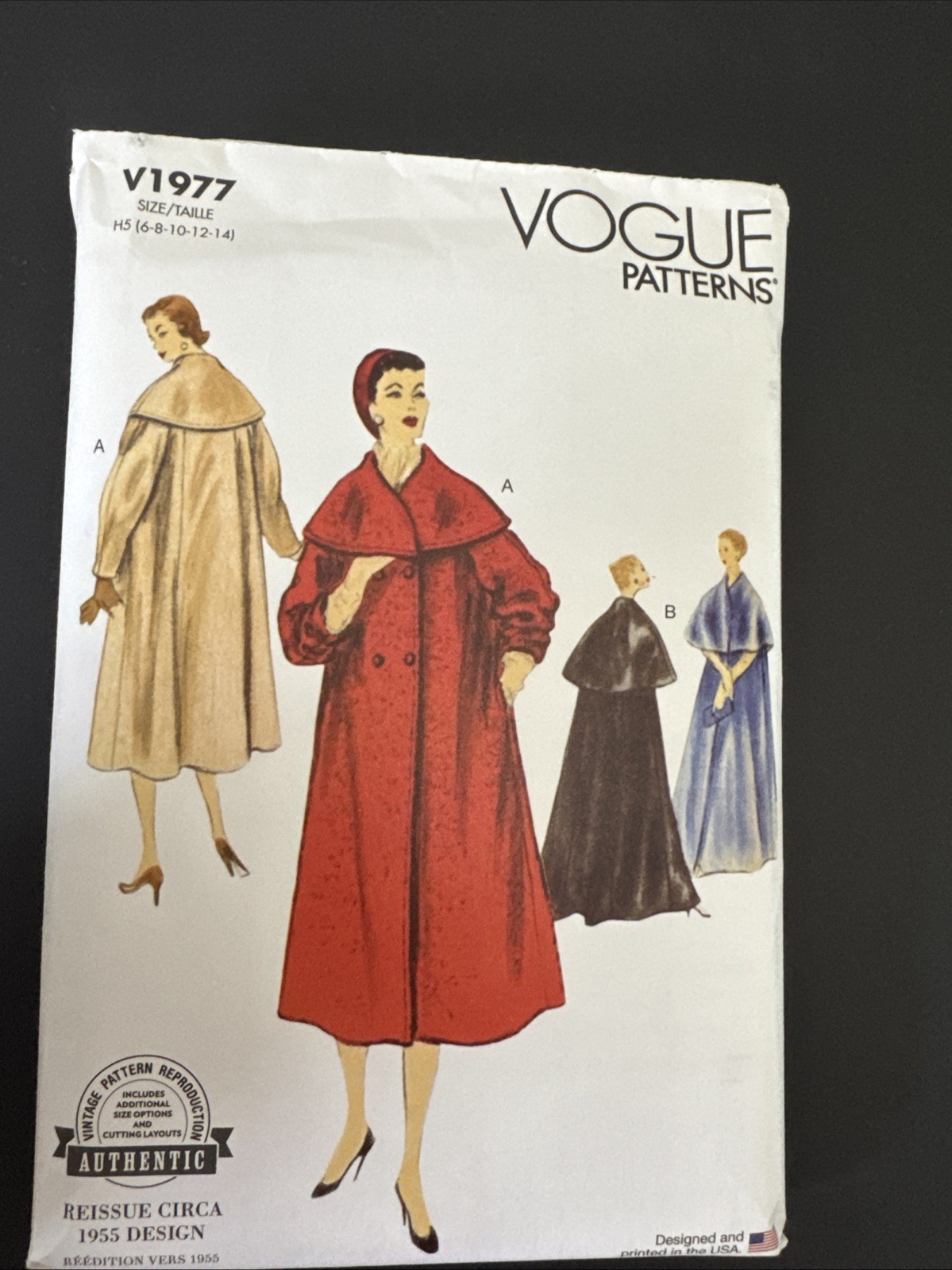 Vogue Sewing Pattern V1977 Vintage 1955 Design New Uncut Coat Evening Coat 8-16 Vogue Sewing Pattern V1977 Vintage 1955 Design New Uncut Coat Evening Coat 8-16
